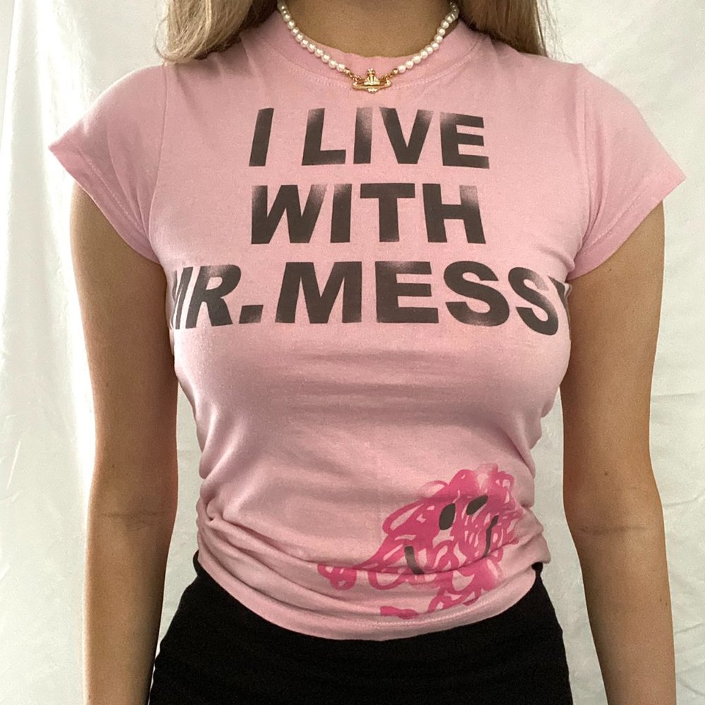 Mr Messy pink graphic baby tee